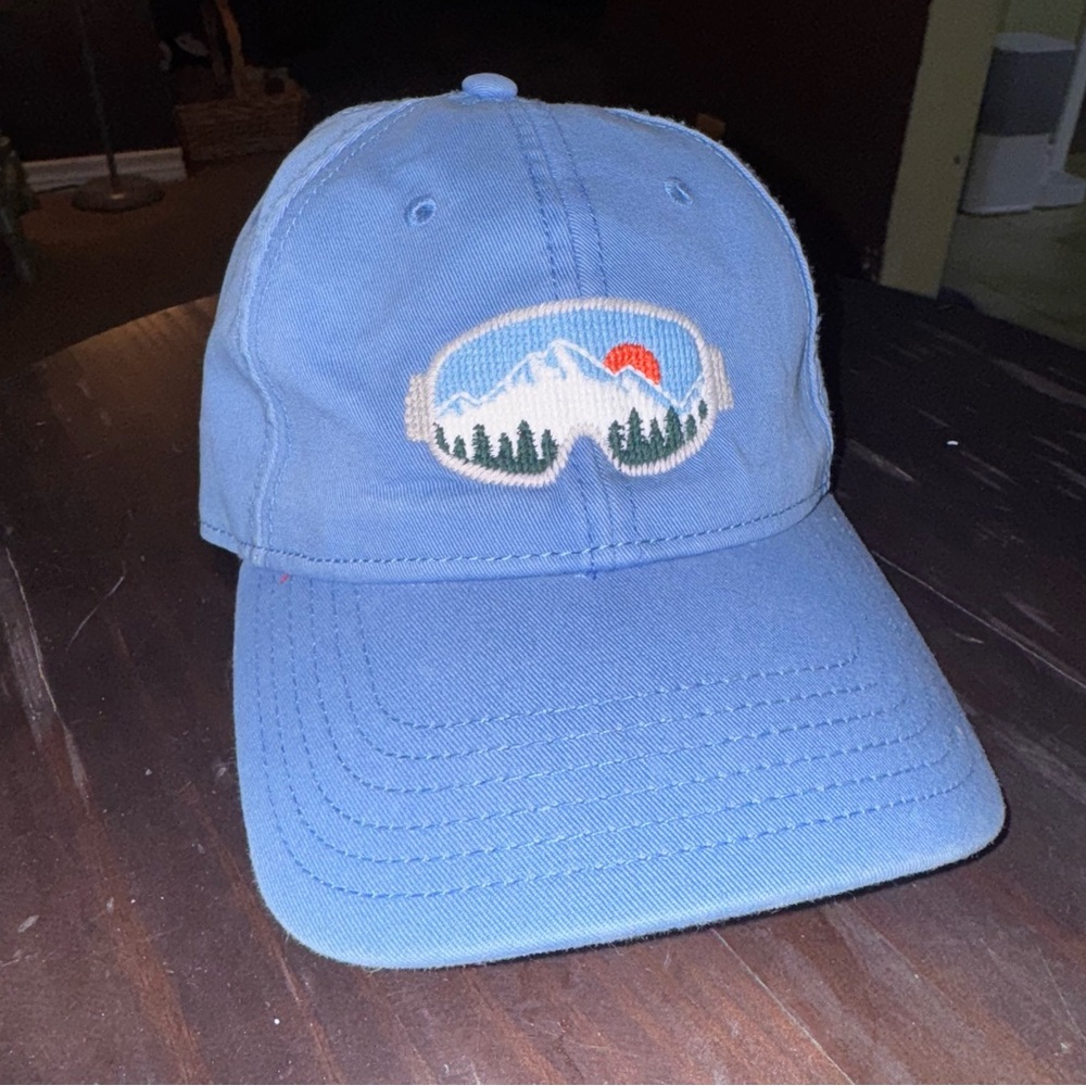 Harding Lane Needlepoint Ski Goggles Mountain Baseball Cap Hat Unisex Blue